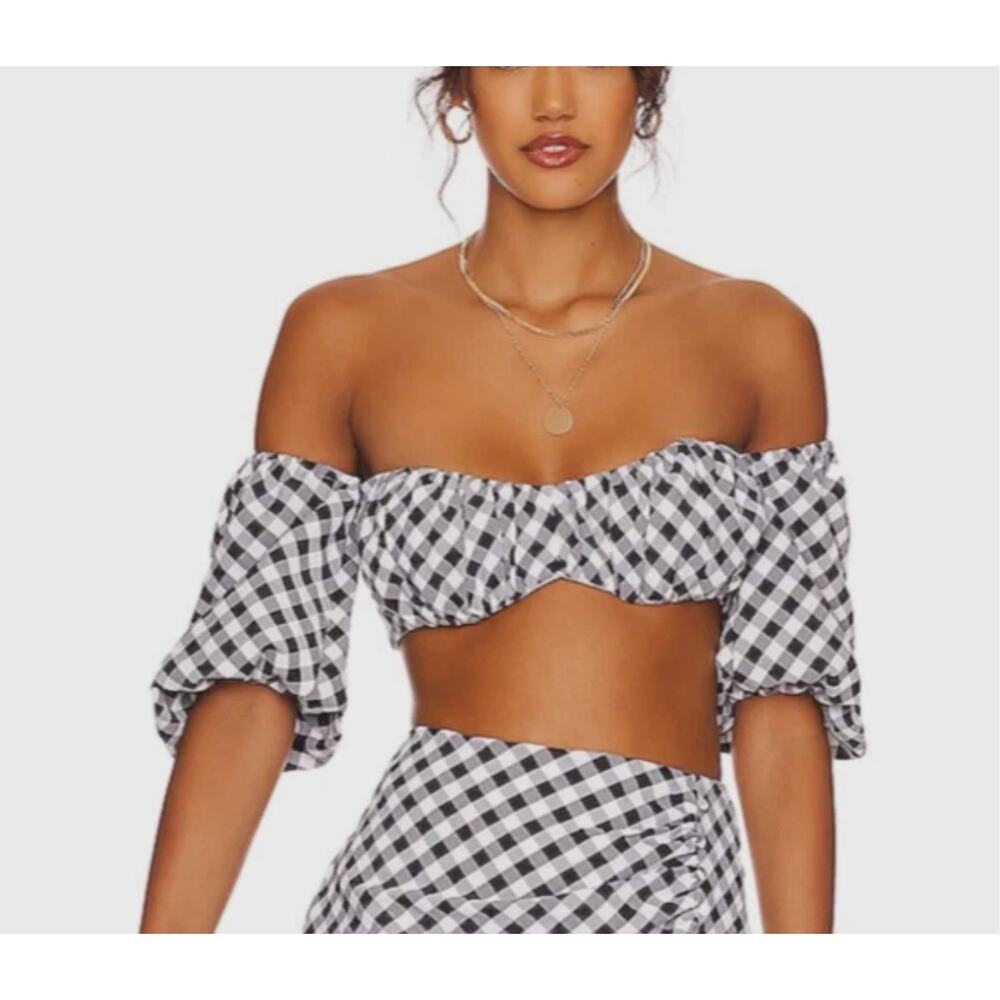 RUMER Bisou Crop Top Black White NWT